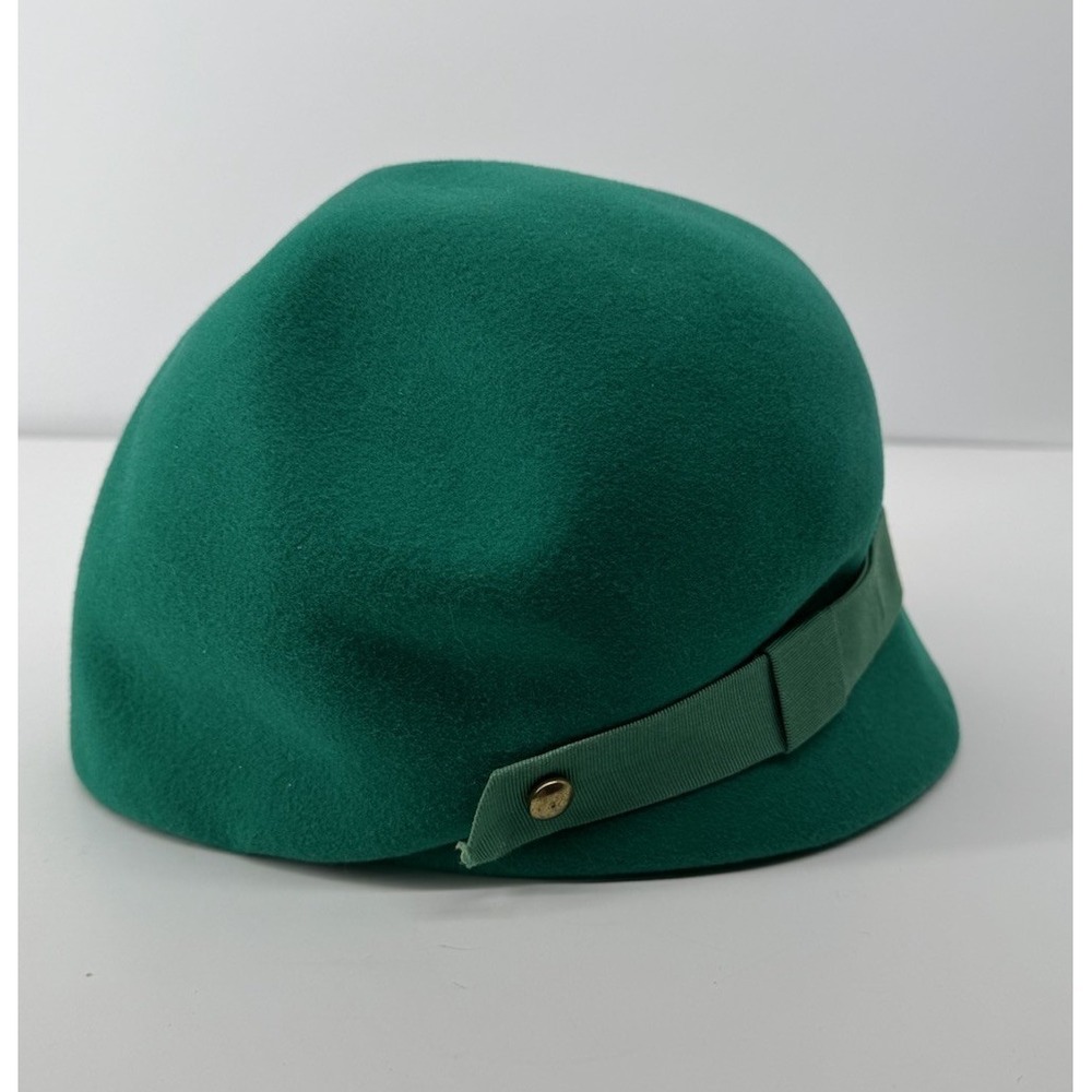 Vintage 60's Oleg Cassini Green Wool Cloche Hat Union Made Equestrian Chic - Picture 9 of 16